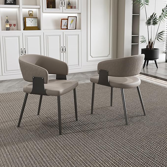 Dining Chairs Set of 2, Modern PU Leather Kitchen with Metal Legs - Ergonomic Armrests, Comfortable Sponge Cushion, Sturdy Frame for Dining Room