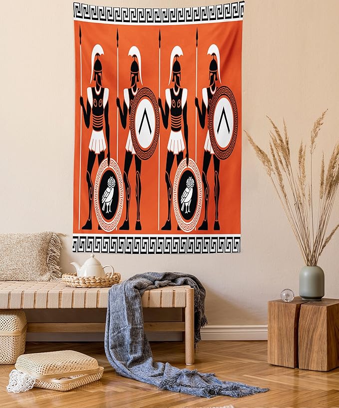 Ambesonne Retro Tapestry, Historical in Greece Theme Cultures, Wall Hanging for Bedroom Living Room Dorm Decor, 40" X 60", Orange Black White