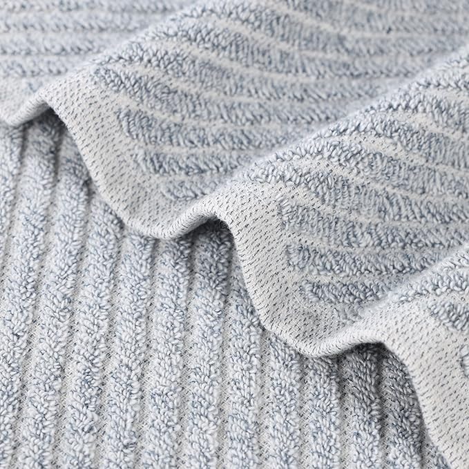 Superior Amelia Viscose Cotton Blend Medium Weight Towels, for Bathroom, Shower, Spa, Plush, Quick Dry, Ultra-Soft Towels, Bath Essentials, Ribbed Design, 12 Piece Assorted Towel Set, Denim Blue
