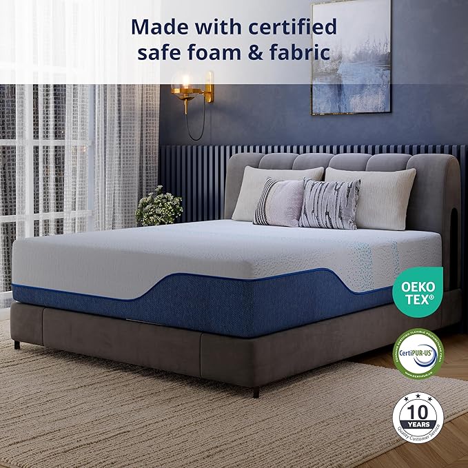 EGOHOME 14 Inch Twin Mattress, Gel Memory Foam with Charcoal, Fiberglass Free, CertiPUR-US Certified, Temperature-Regulating, Machine Washable Cover, 75" x 38" x 14", Medium