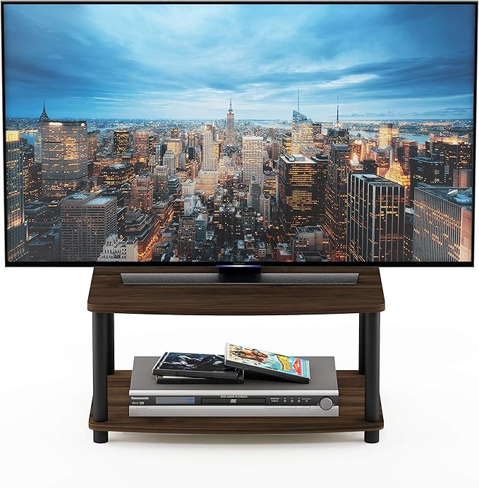 Furinno TURN-N-TUBE TV Riser Stand, 2-Tier Small Elevated No Tools TV Stand, TV Console for TV up to 32 inch, 15.8 x 23.8 x 11, for Living Room, Bedroom, Columbia Walnut