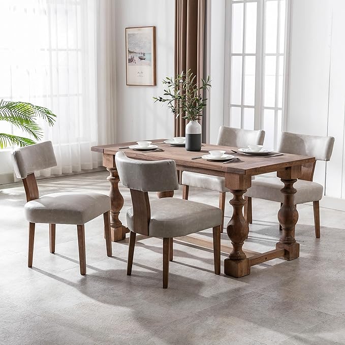 Mid Century Modern Dining Chairs Set of 4 PU Leather Upholstered Side Chairs, Modern Kitchen Armless Parson Chairs Solid Wood Dining Chairs, Grey