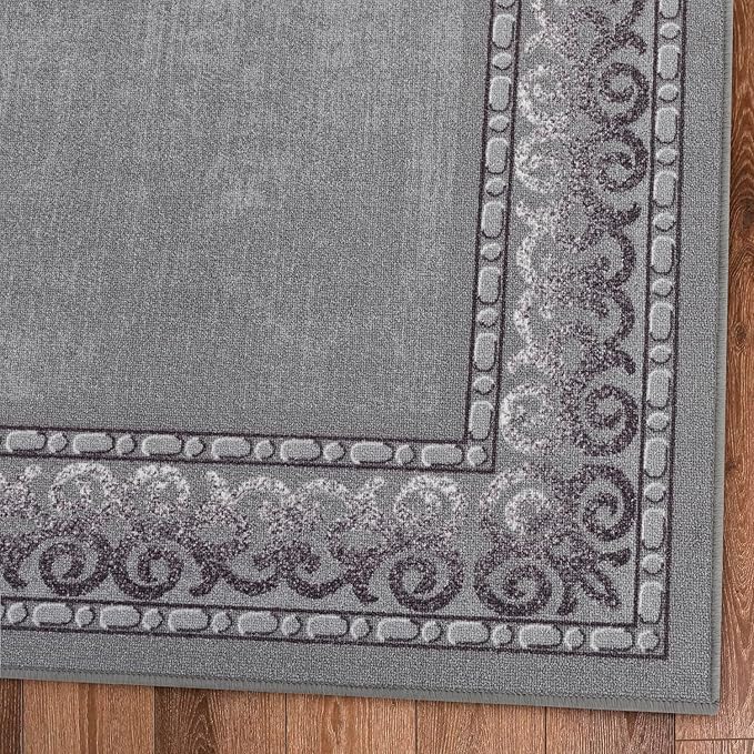 Antep Rugs Alfombras Bordered Modern 8x10 Non-Slip (Non-Skid) Low Pile Rubber Backing Indoor Area Rug (Gray, 7'10" x 10')