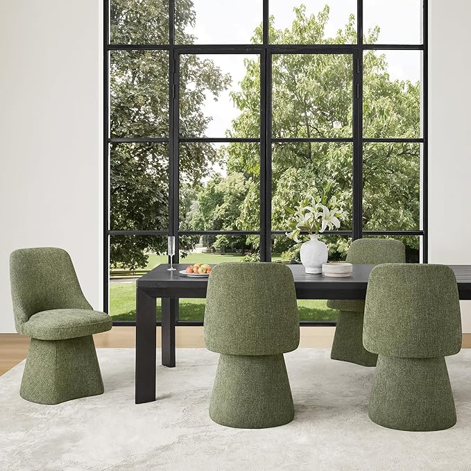 Swivel Dining Chairs Set of 2, Upholstered Mid Century Modern Deskchair with High Back, Linen Fabric Kitchen Chairs for Dining Room, Bedroom, Dressing Room, Moss Green