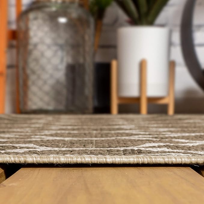 Eyely BMS109A-3R Santa Monica Trebol Moroccan Trellis Textured Weave, Pet Friendly, Non-Shedding, Stain Resistant, Easy-Cleaning, Brown/Beige, 3' Round, Indoor/Outdoor, Area Rug