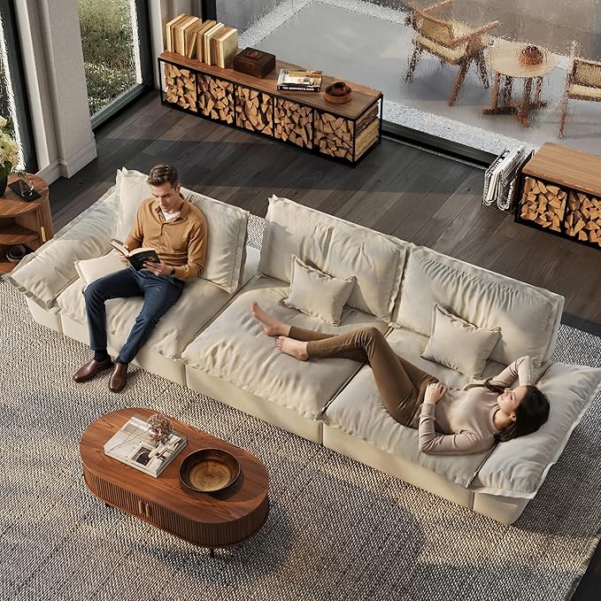 POVISON 39.37" Minimalist Beige Modular Sofa Ottoman for Living Room with Adjustable Backrest Modern Sectional Couches（Beige）