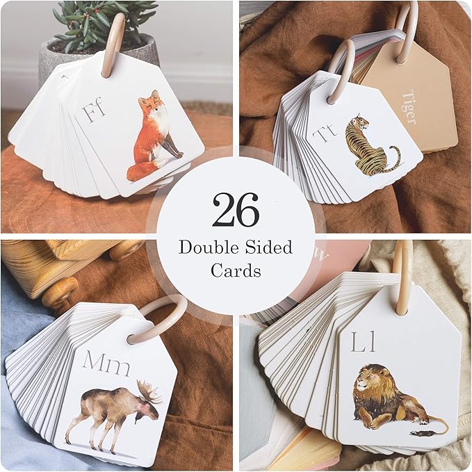 Berry Lane Animal Alphabet Flash Cards for Toddlers | 26 Hand Drawn Animal Art Toddler Flash Cards | ABC | Eco-Friendly Flashcards | Child Friendly Ring