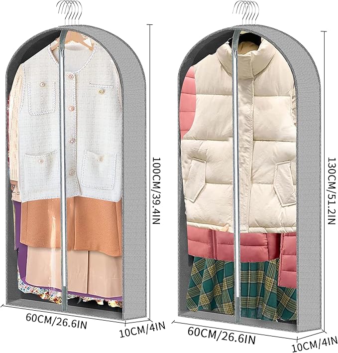 3 Pcs Garment Bags, 40" & 50" PEVA Moth-Proof Breathable Dust Cover, Hanging Clothes Covers with Bedroom, Suits, Padded Clothes, Shirts Prevent Dust