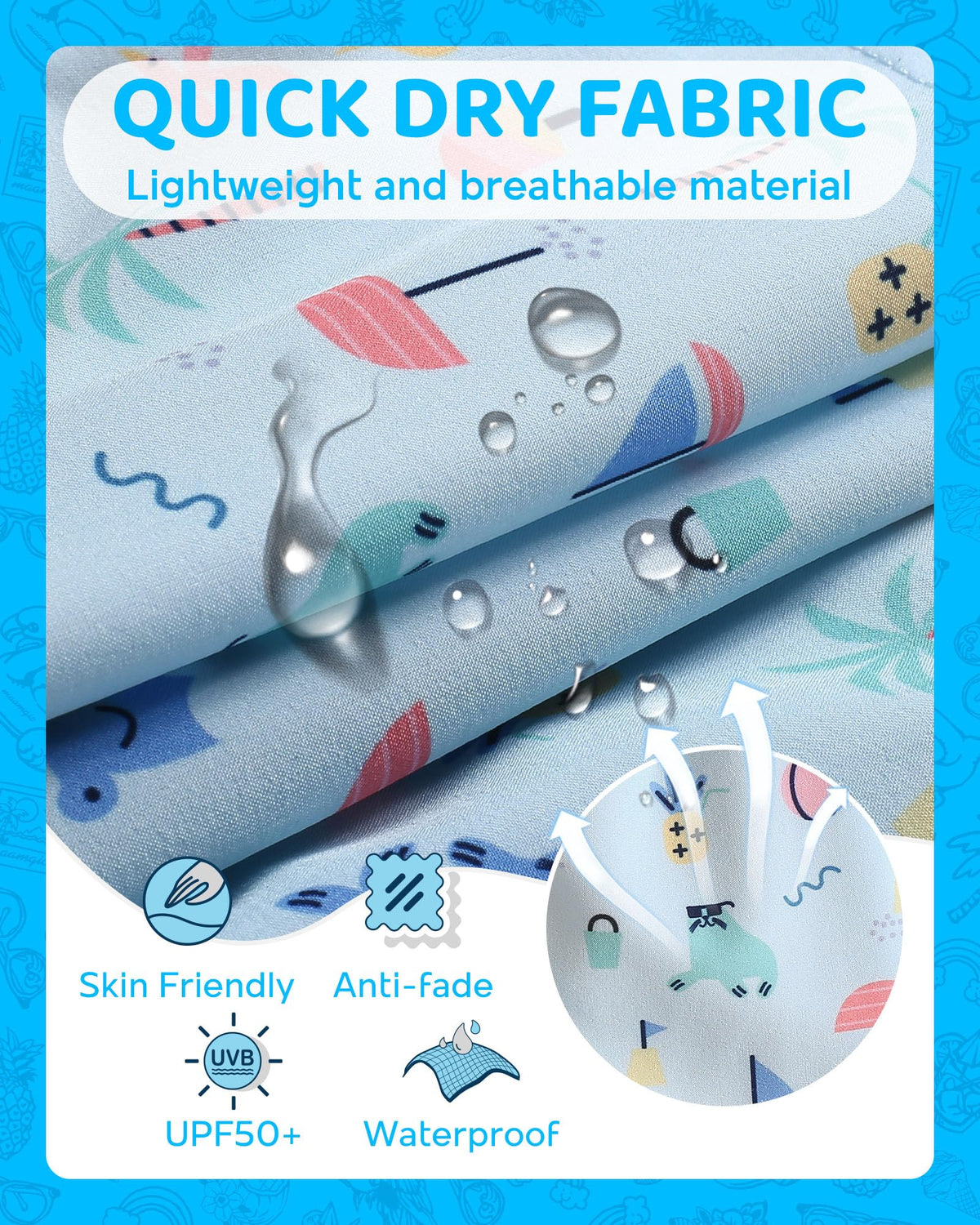 maamgic Boys Swim Trunks with Compression Liner Toddler Boy Swimsuit Quick Dry 4-Way Stretch Swimming Trunks Funny Pale Blue 8 Years