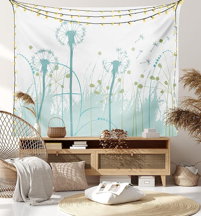 Ambesonne Spring Tapestry, Silhouette Dandelion Floral Foliage Seasonal Blooms Botany Eco Illustration, Fabric Wall Hanging Decor for Bedroom Living Room Dorm, 45" X 30", Khaki Green