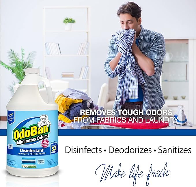 OdoBan Ready-to-Use Disinfectant and Odor Eliminator, Made in the USA, Fresh Linen Scent, Set of 2, 32 oz Spray and 1 Gallon Concentrate