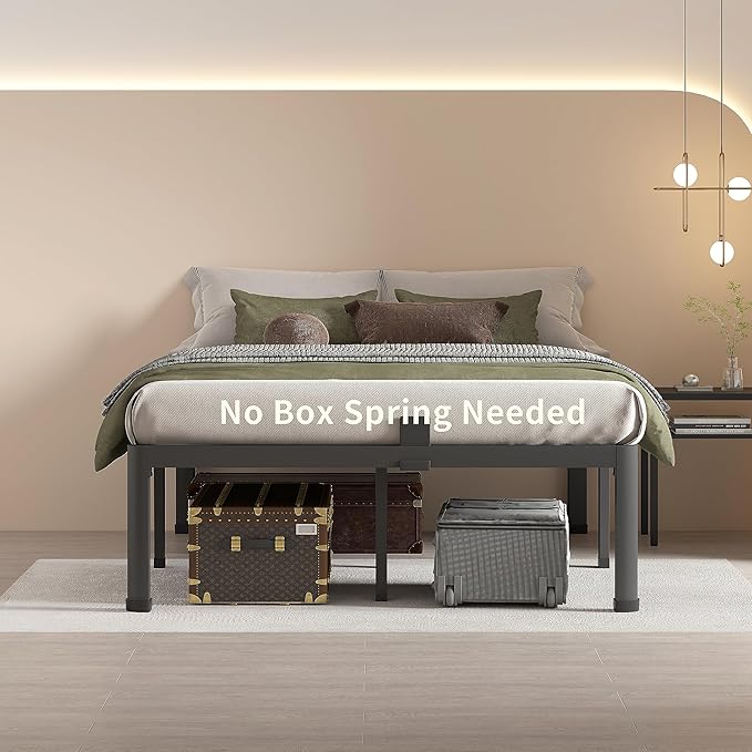 MAF 12 Inch Queen Metal Platform Bed Frame with Round Corner Legs, Mattress Slide Stopper, 3000 LBS Heavy Duty Steel Slats Support, No Box Spring Needed, Noise Free