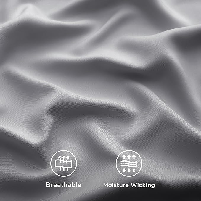 Bedsure Cooling Sheets Twin, Rayon Derived from Bamboo, Cooling Sheets, Breathable & Soft, Deep Pocket Up to 16 Inches, Hotel Luxury Silky Bedding for Hot Sleepers, Silver Grey