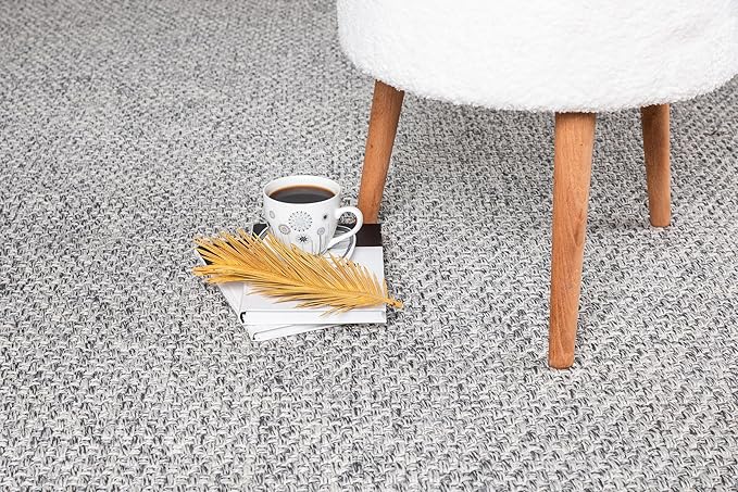 CAMILSON Easy Jute Rug 4x6, Indoor Outdoor Gray Color Farmhouse Area Rugs for Living Room Patio and Kitchen Rug, Solid Boho Woven Design, Easy-Cleaning, Washable Outside Carpet Alfombras (4 x 6)