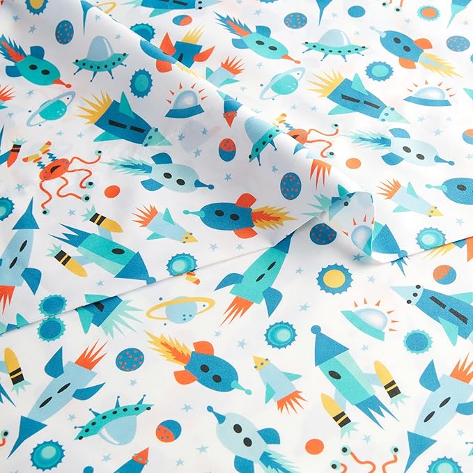Amazon Basics Microfiber Kids' Sheet Set with Pillowcase, 3 Piece, Twin, Cosmic Adventure
