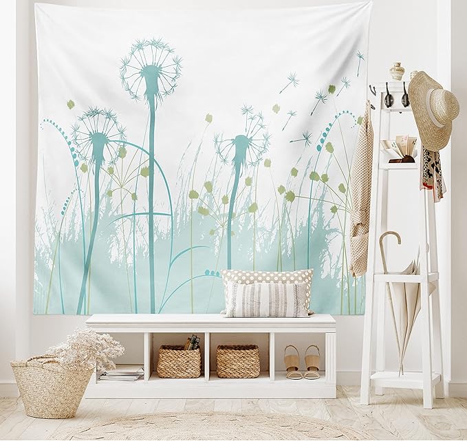 Ambesonne Spring Tapestry, Silhouette Dandelion Floral Foliage Seasonal Blooms Botany Eco Illustration, Fabric Wall Hanging Decor for Bedroom Living Room Dorm, 28" X 23", Khaki Green