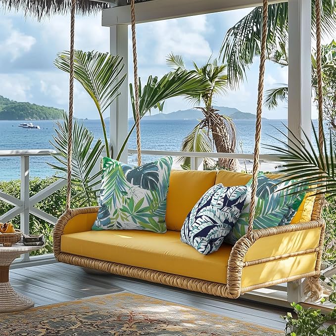 Outdoor Pillows for Patio Furniture 18x18 inch, Square Outdoor Throw Pillows with Inserts, Decorative Toss Pillows for Garden Couch Home Sofa Office Chair, Pack of 2, Islamorada Blue Green