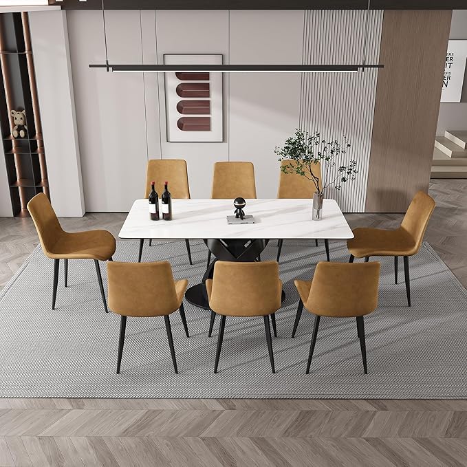 71" Modern Marble Dining Table with 8 Chairs, Sintered Stone Top for Kitchen, Dining Room, Dinette, Space Saving Design