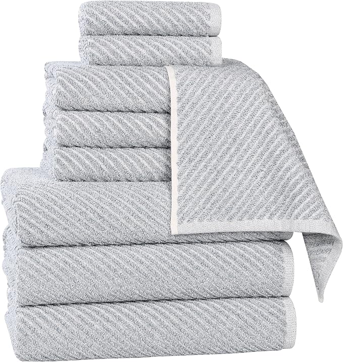 Superior Amelia Viscose Cotton Blend Medium Weight Towels, for Bathroom, Shower, Spa, Plush, Quick Dry, Ultra-Soft Towels, Bath Essentials, Ribbed Design, 9 Piece Assorted Towel Set, Denim Blue