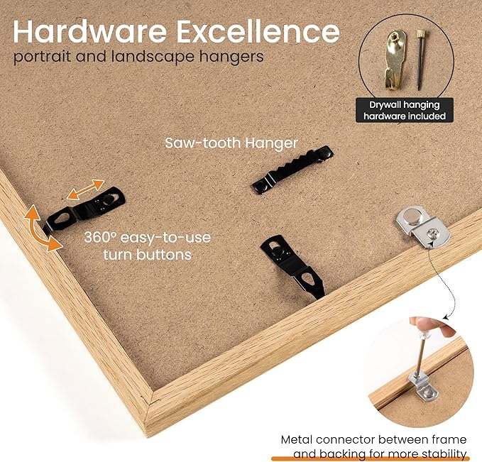 Axeman 24x32 Frame | Solid Oak Wood 24x32 Poster Frame With Mat for 20x28 | 32x24 Wood Picture Frame | Tempered Glass and Hanging Hardware Included Home Wall Decor Art Hanging Frame | Natural