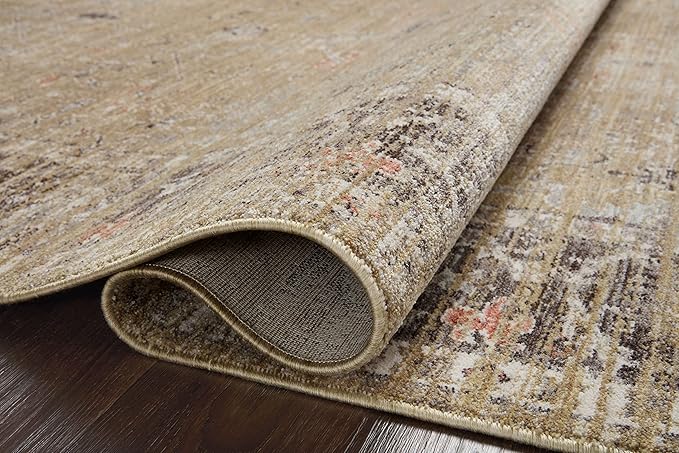 Loloi Magnolia Home by Joanna Gaines Millie Collection MIE-03 Gold/Charcoal 7'-10" x 7'-10", .25" Pile Height, Round Area Rug