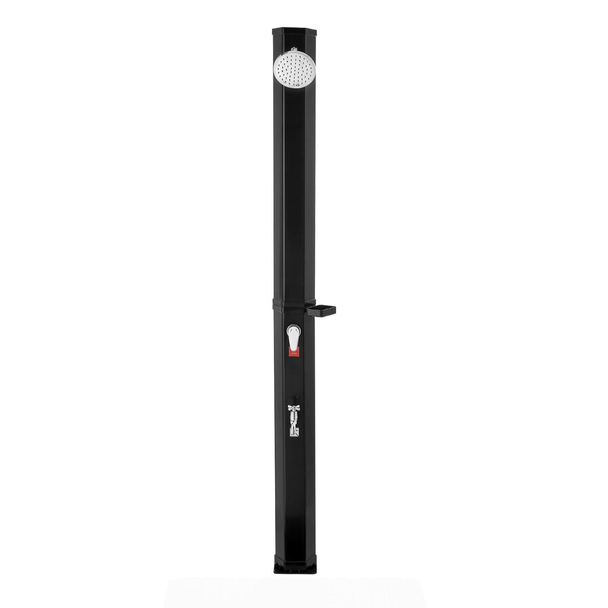 9.2 Gal Solar Heated Shower, 6.4ft Showerhead Height Outdoor Shower, with Foot Faucet & Soap Box Rack, Hot & Cold Water Adjustment, Freestanding for Backyard Poolside Beach Pool,Black