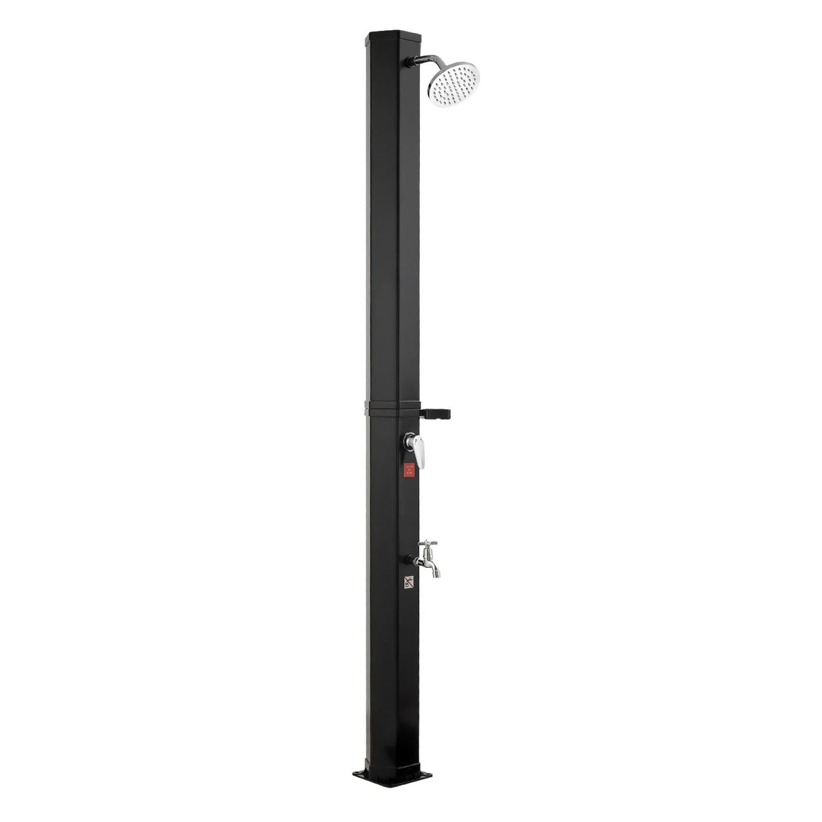 9.2 Gal Solar Heated Shower, 6.4ft Showerhead Height Outdoor Shower, with Foot Faucet & Soap Box Rack, Hot & Cold Water Adjustment, Freestanding for Backyard Poolside Beach Pool,Black