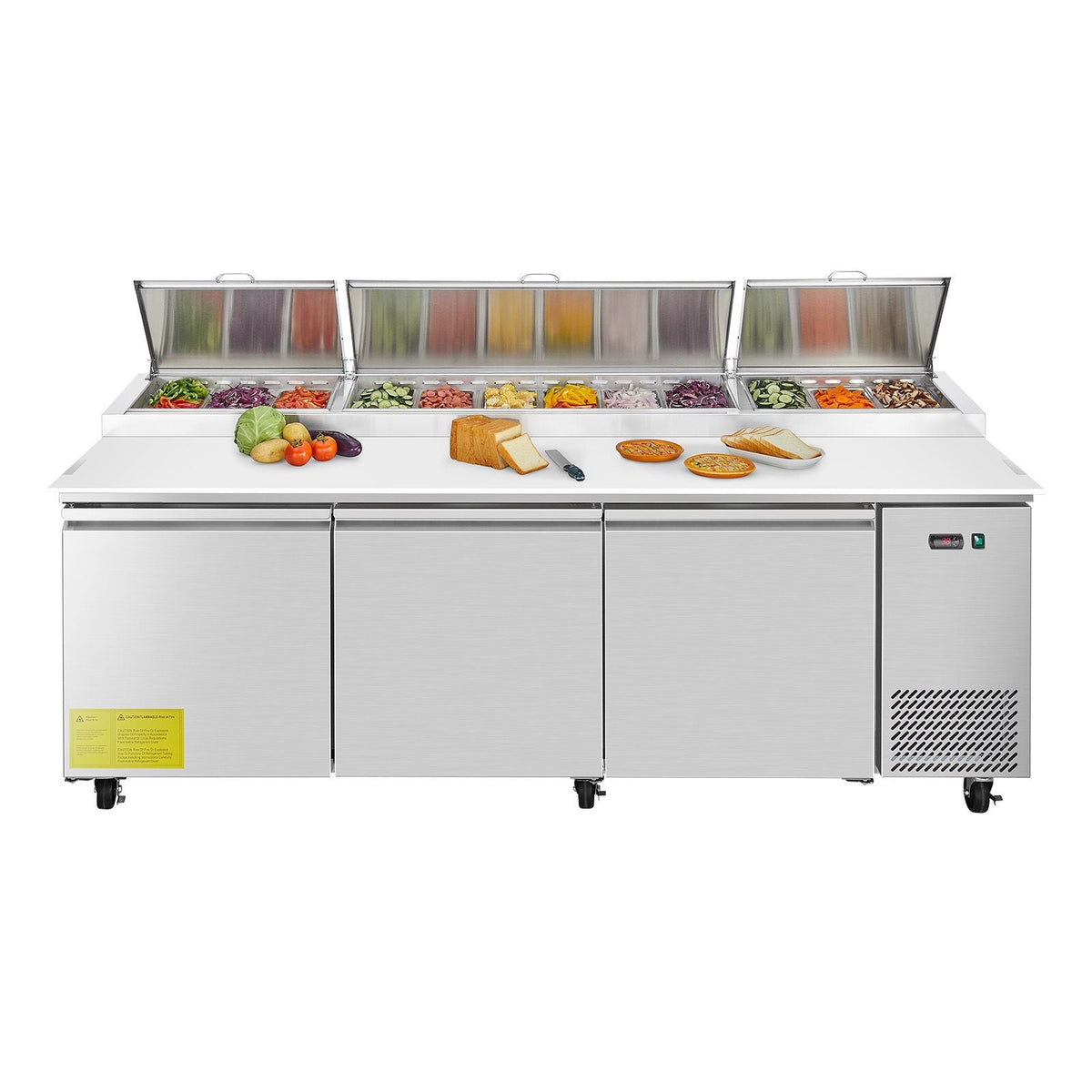 93"W Commercial Refrigerator, Pizza Prep Refrigerated Table, 20" Wide Countertop Food Prep Worktable, 30.8 Cu.Ft Single Door Salad Prep Fridge, 12 Pans Pizza Make Worktop with Cutting Board