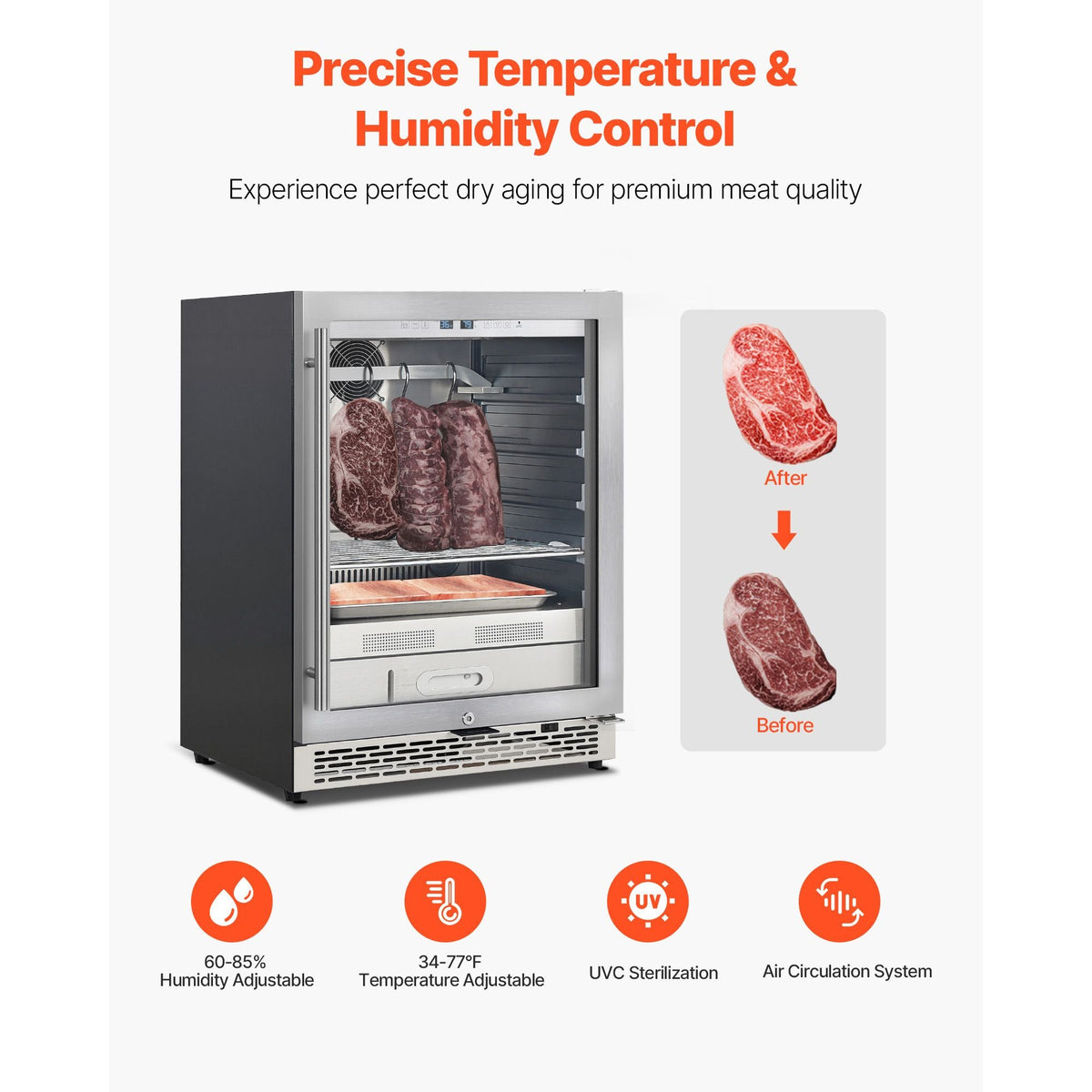 99 LBS Dry Aging Fridge for Steaks, Dry Ager Refrigerator for Meat with Precise Temperature & Humidity Control, Freestanding & Under Counter Beef Aging Machine for Home Kitchen Restaurant Hotel