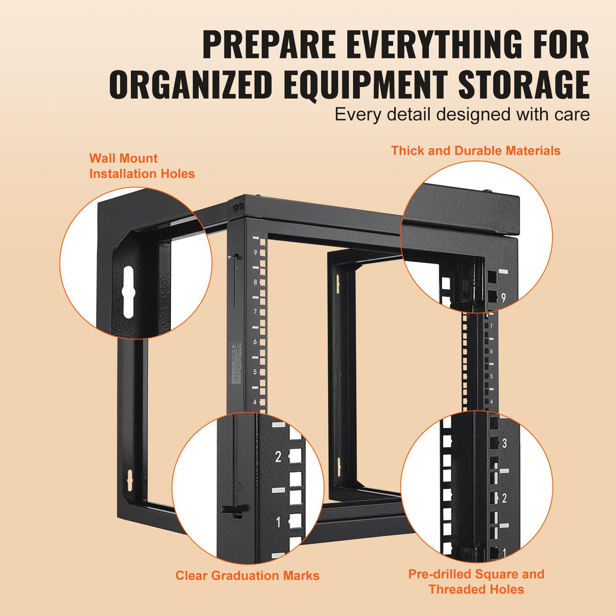 9U Wall Mount Rack, 150 lbs/68.04 kg Max Load Capacity, Open Frame Server Network Rack with Cage Nuts Screws, Carbon Steel 20.9 x 17.7 x 20.5" for 19"/482.6 mm AV & Server IT Equipment, Black