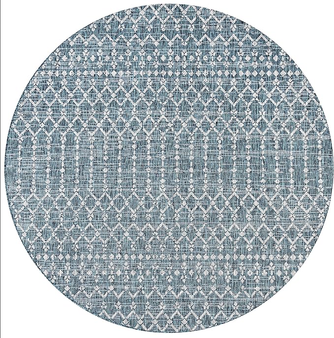 JONATHAN Y SMB108C-6R Ourika Moroccan Geometric Textured Weave Teal/Gray 6' Round Indoor/Outdoor Area Rug, Pet Friendly, Non-Shedding, Stain Resistant, Easy-Cleaning for Backyard, Patio, Porch