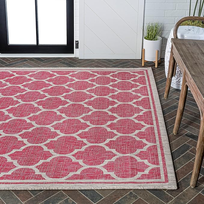 Eyely BMS109H-3 Santa Monica Trebol Moroccan Trellis Textured Weave Indoor/Outdoor Area Rug Coastal;Bohemian, Bedroom, Backyard, Patio, Easy-Cleaning, Non-Shedding, 3 X 5, Fuchsia/Light Gray