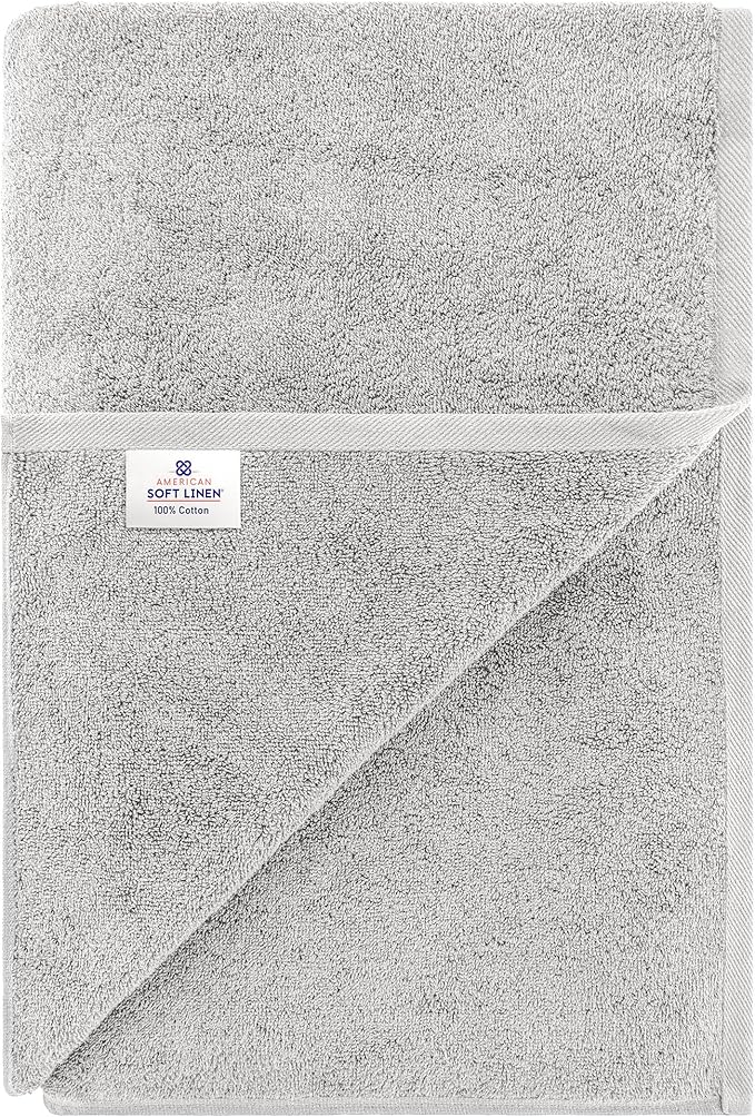 American Soft Linen Oversized Bath Sheet 40x80 Extra Large for Bathroom, 600 GSM 100% Cotton Turkish Jumbo Bathsheet Towels for Adults, Silver Gray Bath Sheet