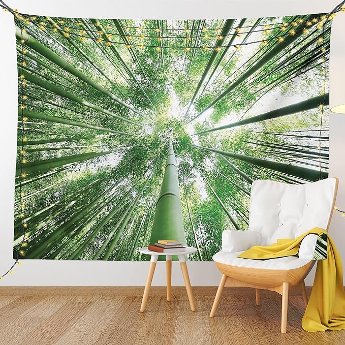 Ambesonne Forest Tapestry King Size, Tropical Rain Forest Tall Trees in Exotic Style Nature Theme Image Sky from Woodland, Wall Hanging Bedspread Bed Cover Wall Decor, 88" X 88", Green