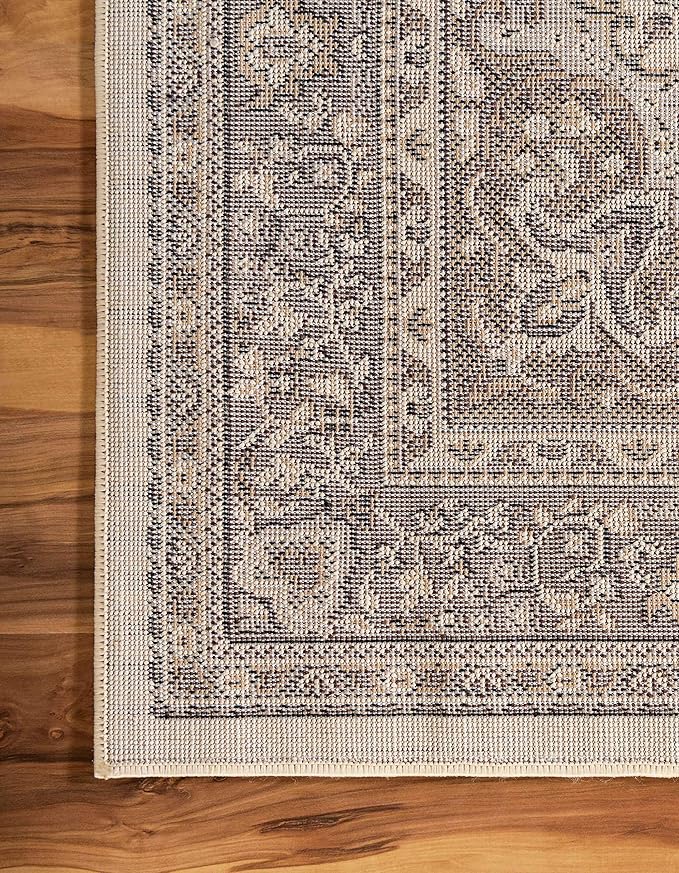 Unique Loom Reza Collection Traditional Persian Style Area Rug, Square 8' 0" x 8' 0", Ivory/Brown