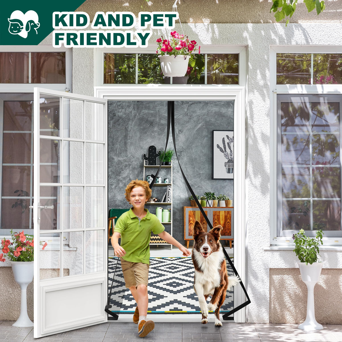 HADOR Adjustable Magnetic Screen Door Fit Door Size Width 29" - 33" Height 79" - 81", DIY Widen Heavy Duty Door Net Screen Mesh with Strong Magnet for Front Back, Black