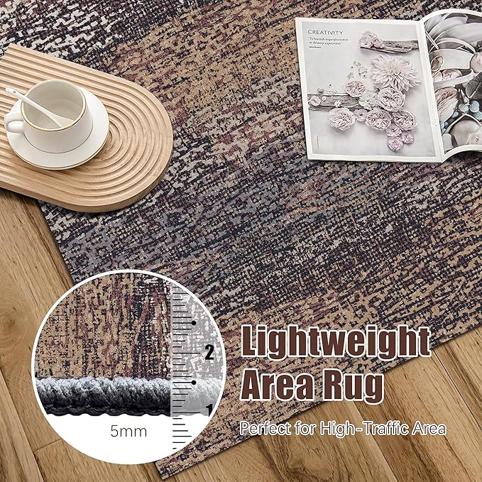 RUGSURE Washable Area Rug - 1/6 Thick - Stain & Water Resistant Non-Slip - Resistant Rug for Living Room, Bedroom, Nursery, Pet & Child Friendly, Vintage Charm Area Rugs (Rust, 4' x 6')
