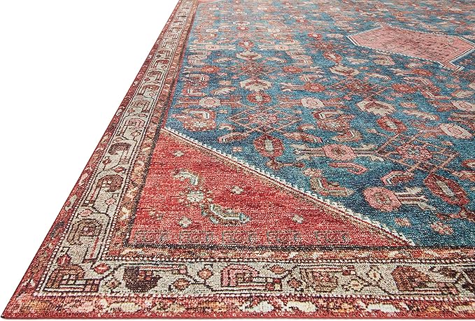 Loloi Layla Collection LAY-10 Marine/Clay 2'-0" x 5'-0" .13" Thick Accent Rug, Soft, Durable, Vintage Inspired, Distressed, Low Pile, Non-Shedding, Easy Clean, Printed, Living Room Rug