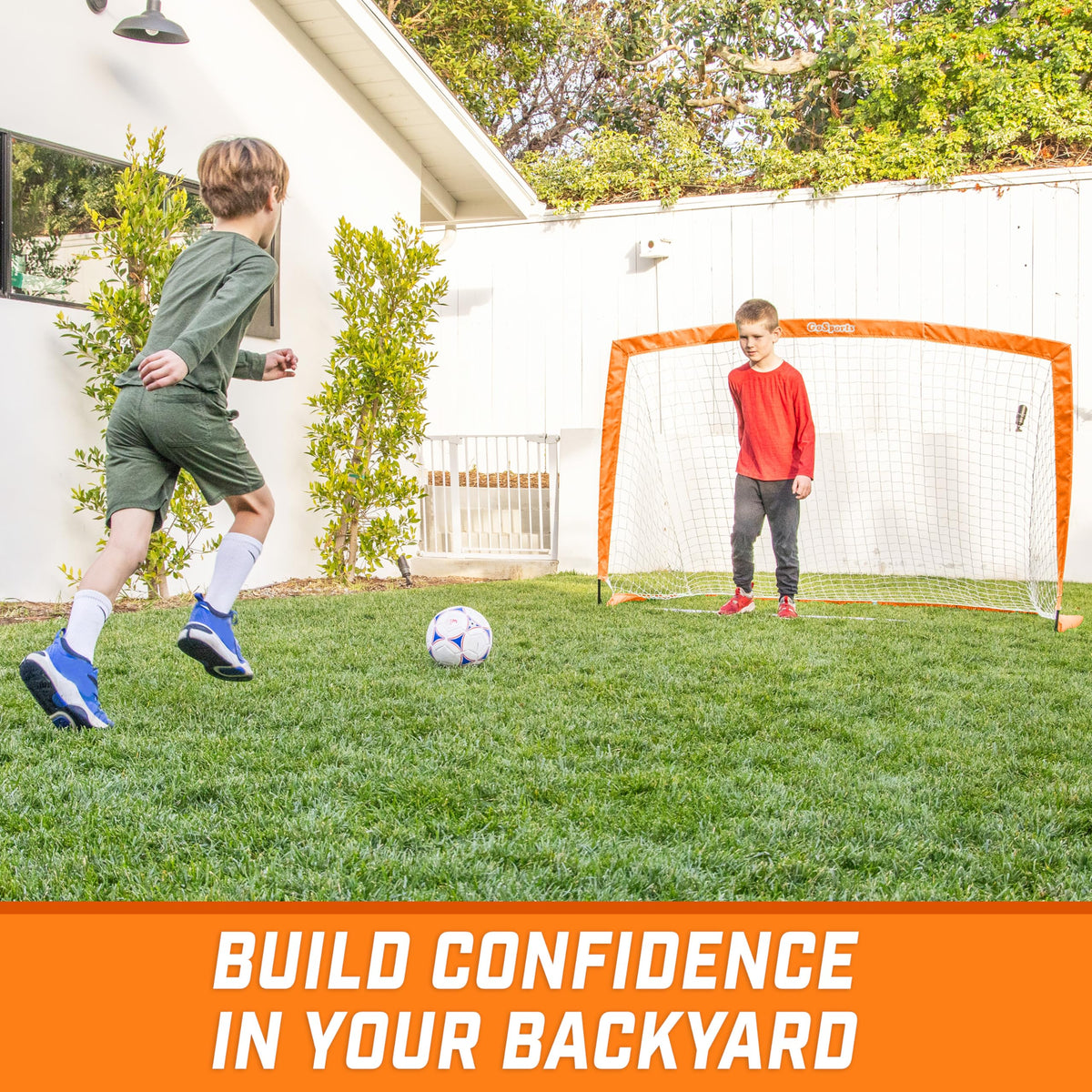 GoSports Team Tone 6 ft x 4 ft Portable Soccer Goal for Kids - Pop Up Net for Backyard - Orange
