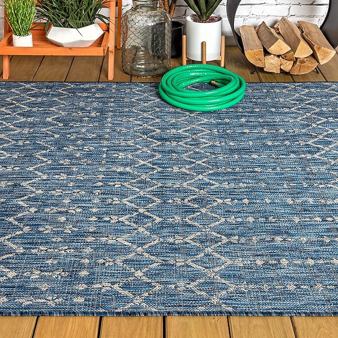 JONATHAN Y Moroccan Geometric Indoor Outdoor Area Rug 3X5 Navy/Light Gray, Ourika Textured Weave for Backyard, Patio, Porch, Easy-Cleaning, High Traffic, Pet-Friendly, Non-Shedding (SMB108B-3)