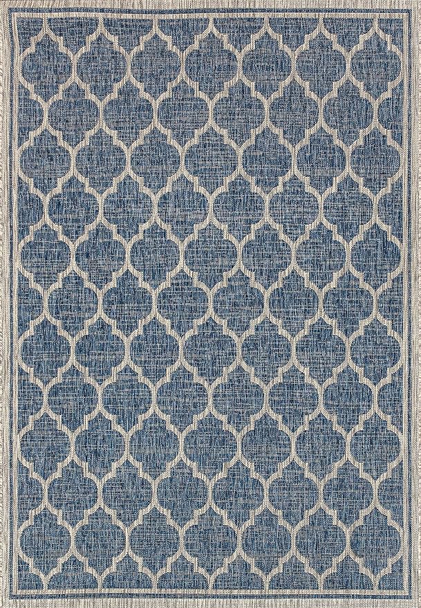 Eyely BMS109D-6 Santa Monica Trebol Moroccan Trellis Textured Weave, Pet Friendly, Non-Shedding, Stain Resistant, Easy-Cleaning, Navy/Gray, 6 ft. x 9 ft., Indoor/Outdoor, Area Rug