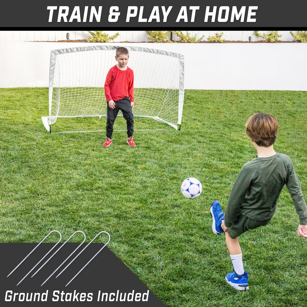 GoSports Team Tone 6 ft x 4 ft Portable Soccer Goal for Kids - Pop Up Net for Backyard - White