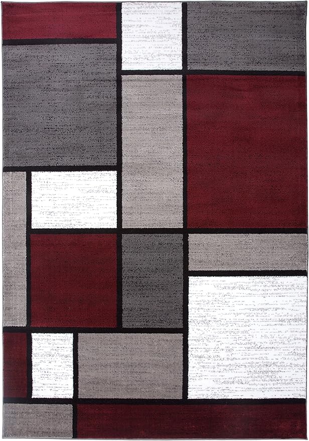 Rugshop Modern Geometric Boxes Red Area Rug, Non-Shedding Carpet for Living Room, Bedroom, or Dining Room, 5'3" x 7'3"