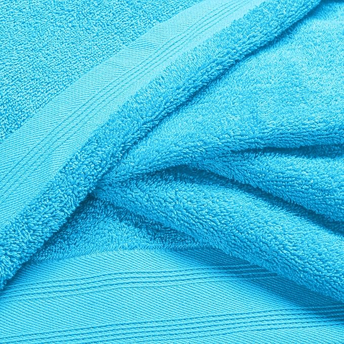 Ultra Soft 6 Pack Cotton Towel Set, Contains 2 Bath Towels 28x55 inch, 2 Hand Towels 16x24 inch & 2 Wash Coths 12x12 inch, Ideal Everyday use, Compact & Lightweight - Turquoise Blue