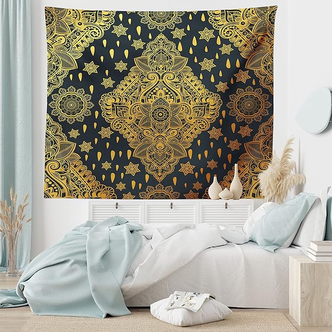 Ambesonne Mandala Tapestry, Bohemian Paisley Ornament Tattoo Vintage Design Print, Fabric Wall Hanging Decor for Bedroom Living Room Dorm, 23" X 28", Charcoal Grey