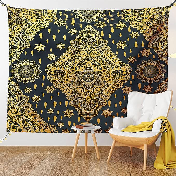 Ambesonne Mandala Tapestry, Bohemian Paisley Ornament Tattoo Vintage Design Print, Fabric Wall Hanging Decor for Bedroom Living Room Dorm, 23" X 28", Charcoal Grey