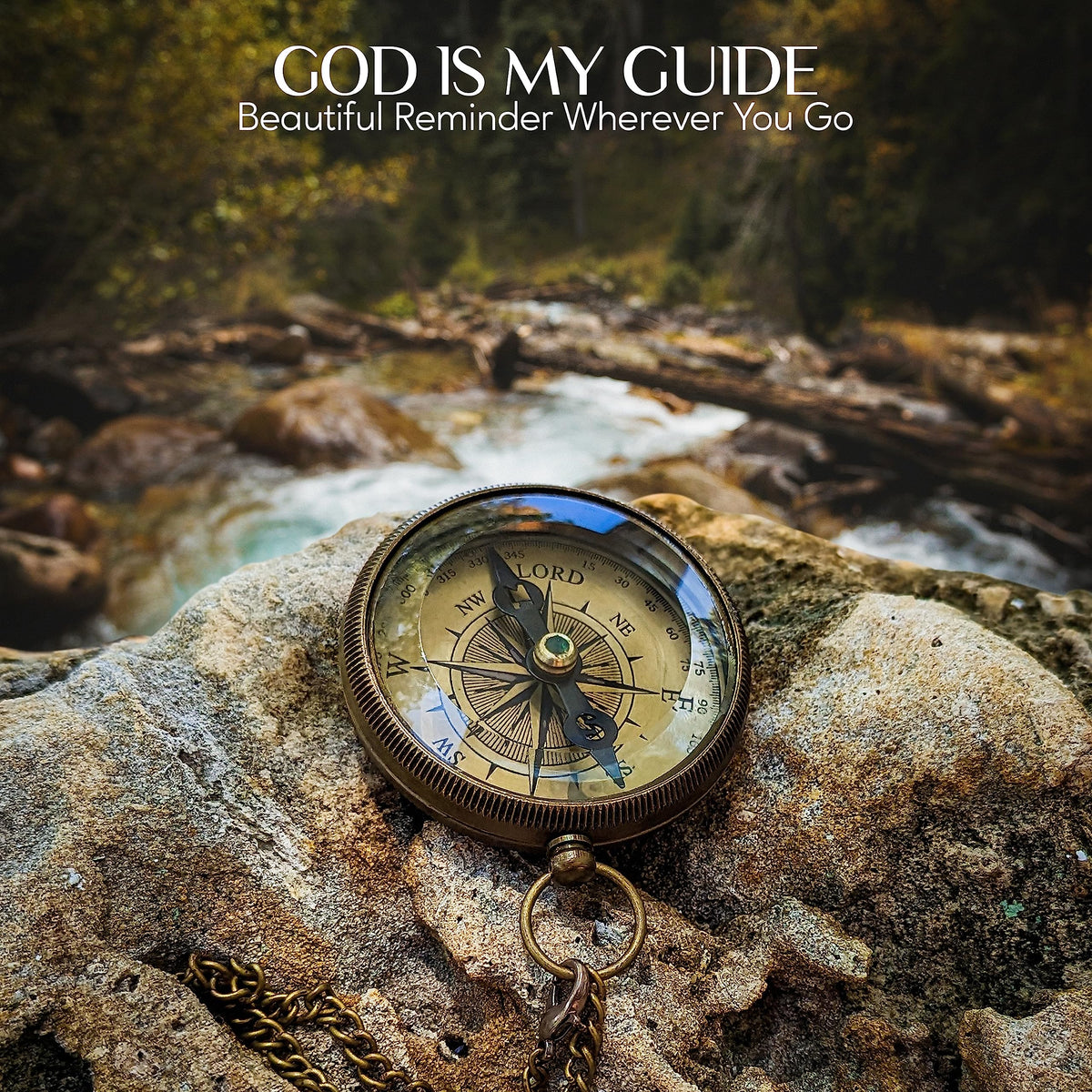 God is My Guide Brass Compass Gift with Display Box - Engraved Scripture Prayer Compass Religious Gift for Men & Women - Baptism, Confirmation, Communion Compass for Boys Graduation Gift (Aged Brass)