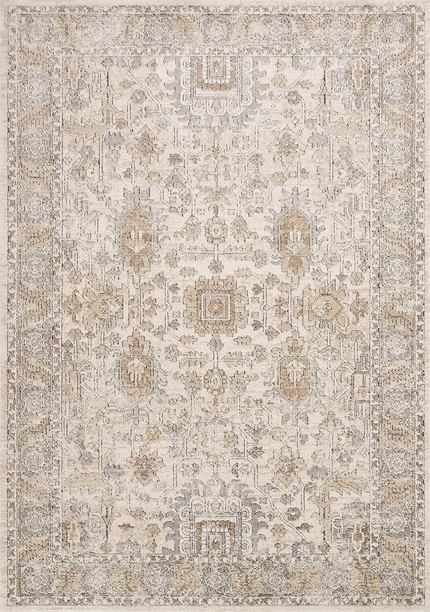Loloi Teagan Collection TEA-03 Ivory/Sand 3'-4" x 5'-7" Accent Rug, Large, Soft Neutral Rug, High-Traffic for Living Room, Bedroom, Home Office, Dining Area