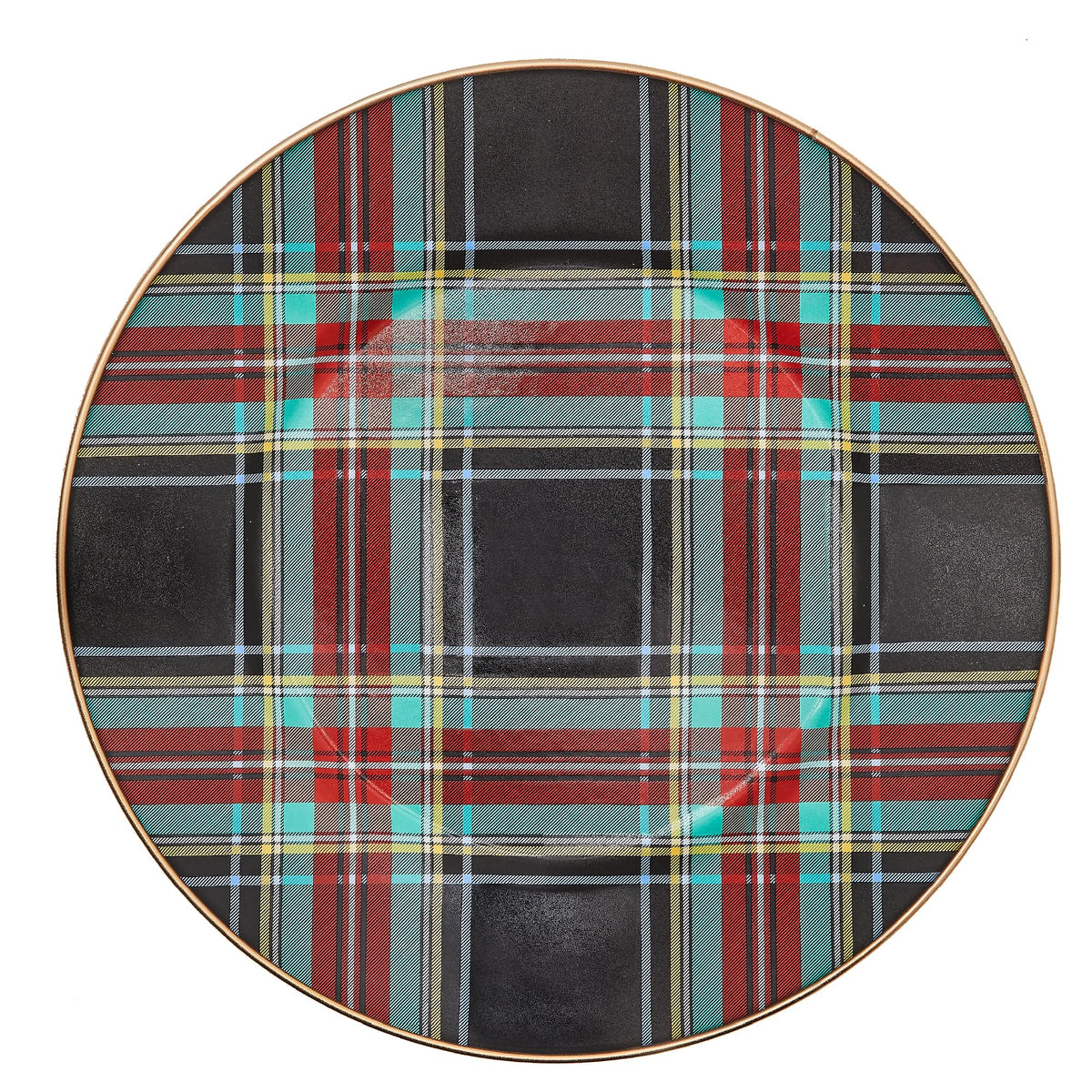 MACKENZIE-CHILDS Enamel Dinner Plate, Decorative Dinnerware Plate, 10 Inches, Set of 1, Black Tartan