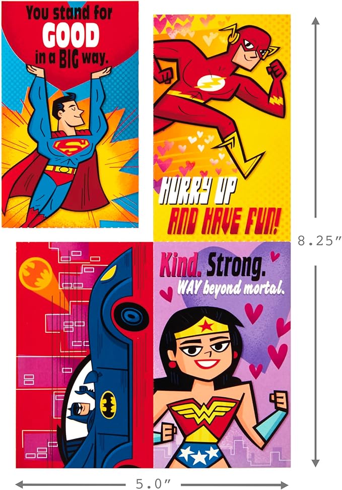 Hallmark Justice League Valentines Day Cards and Mailbox for Kids School Classroom Exchange (1 Box, 32 Valentine Cards, 35 Stickers, 1 Teacher Card)